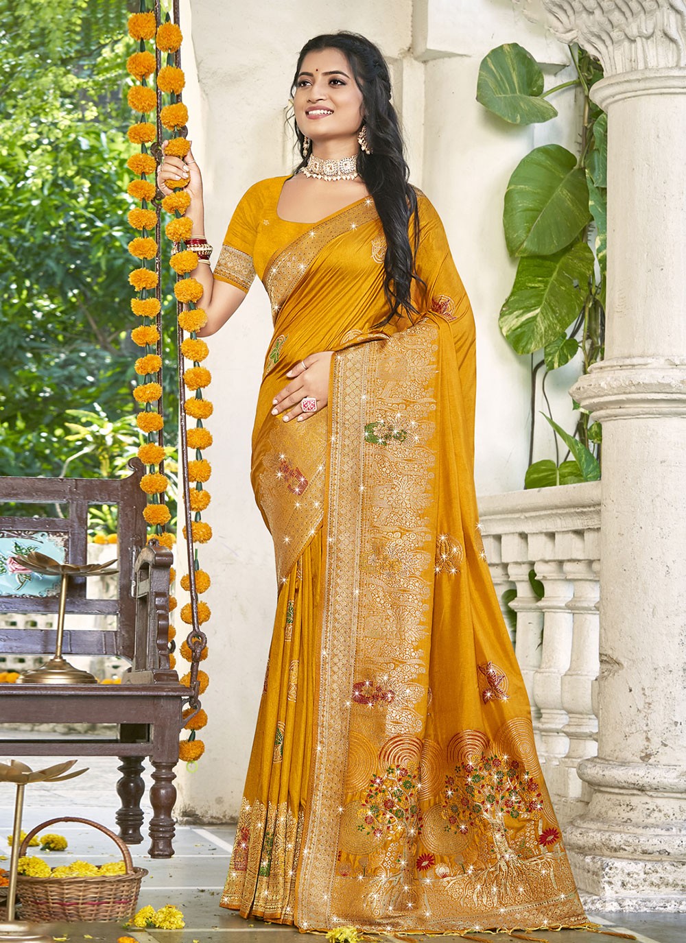 Printed, Zari Silk Saree - S12234