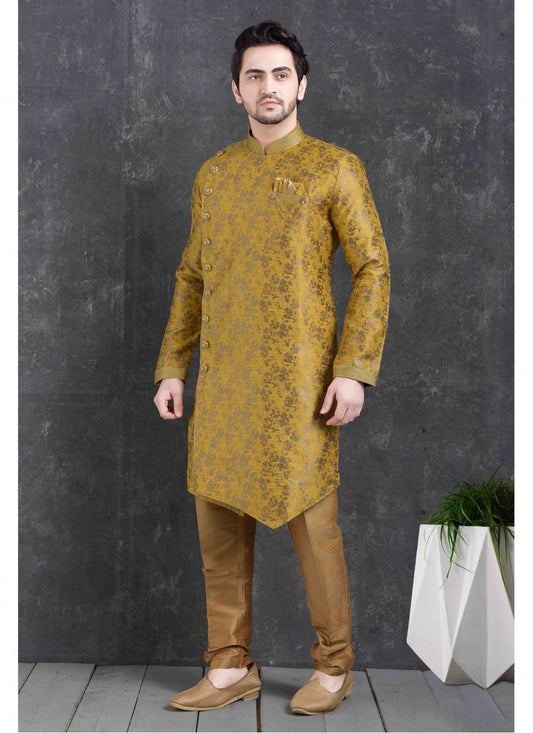 Printed Jacquard Silk Yellow Indo Western - M1776