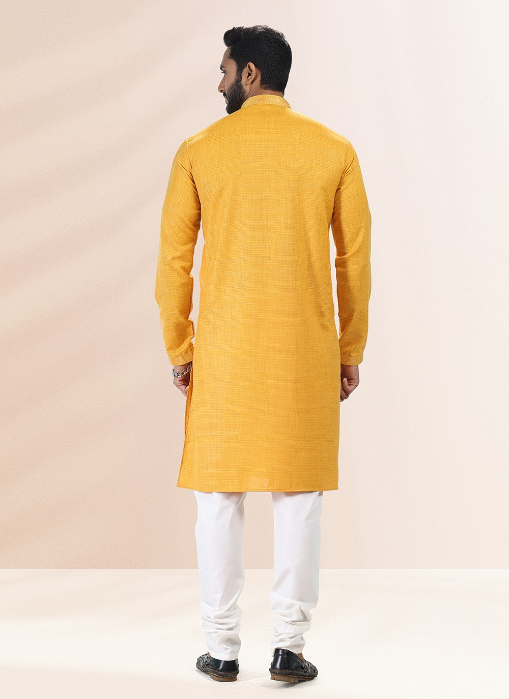 Plain Cotton , Linen Yellow Kurta Pyjama - M4911