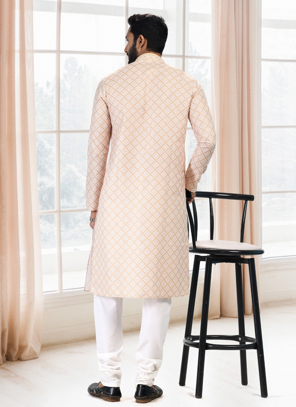 Fancy Work Cotton Yellow Kurta Pyjama - M5124