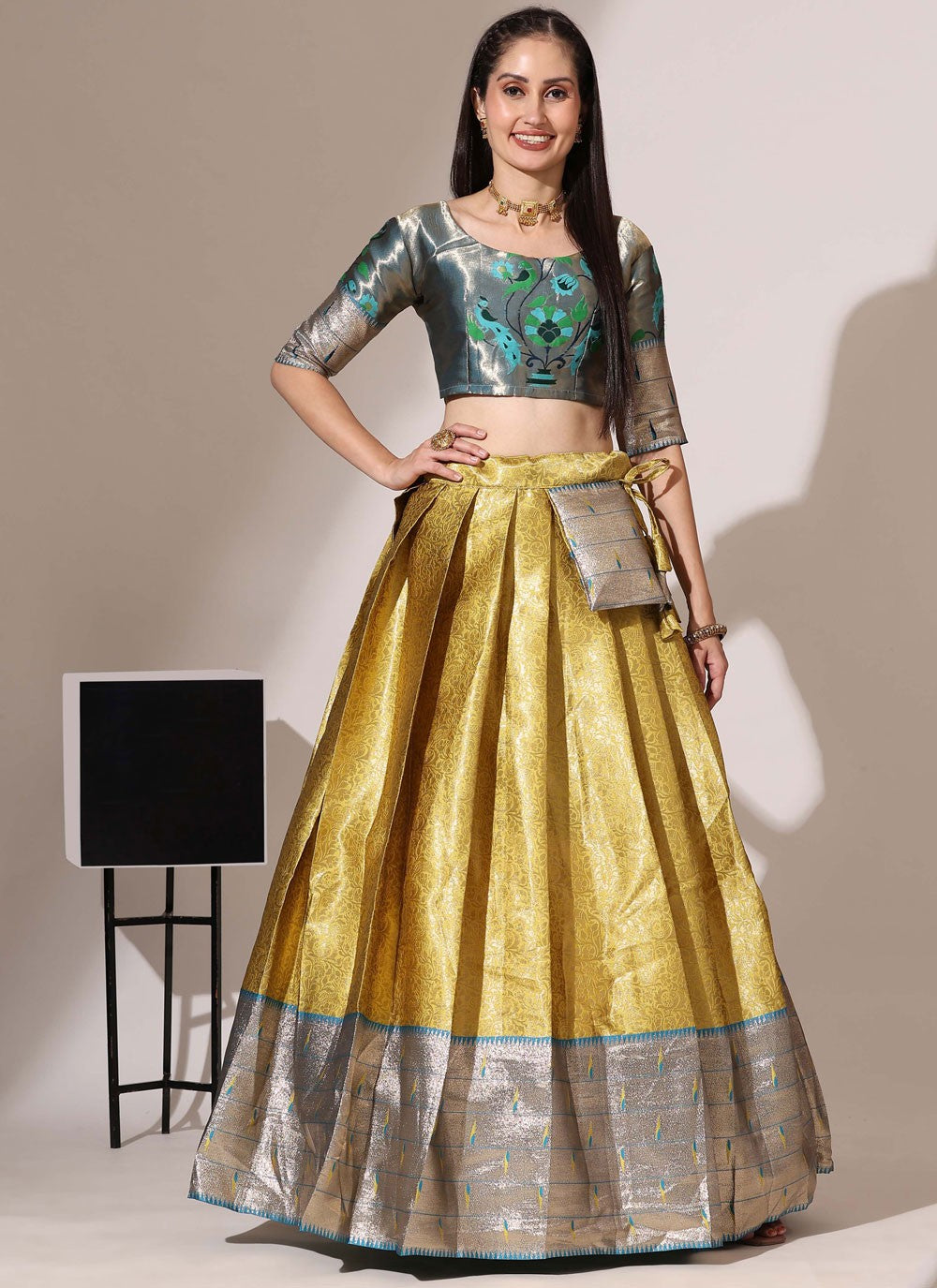 Weaving Zari Silk A - Line Lehenga - L2984