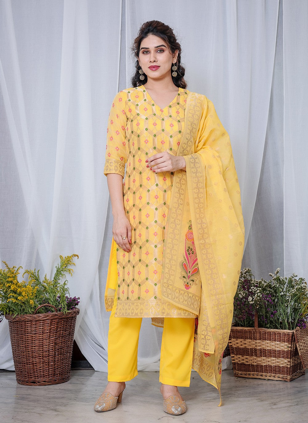 Chanderi , Cotton Salwar Suit - T3067