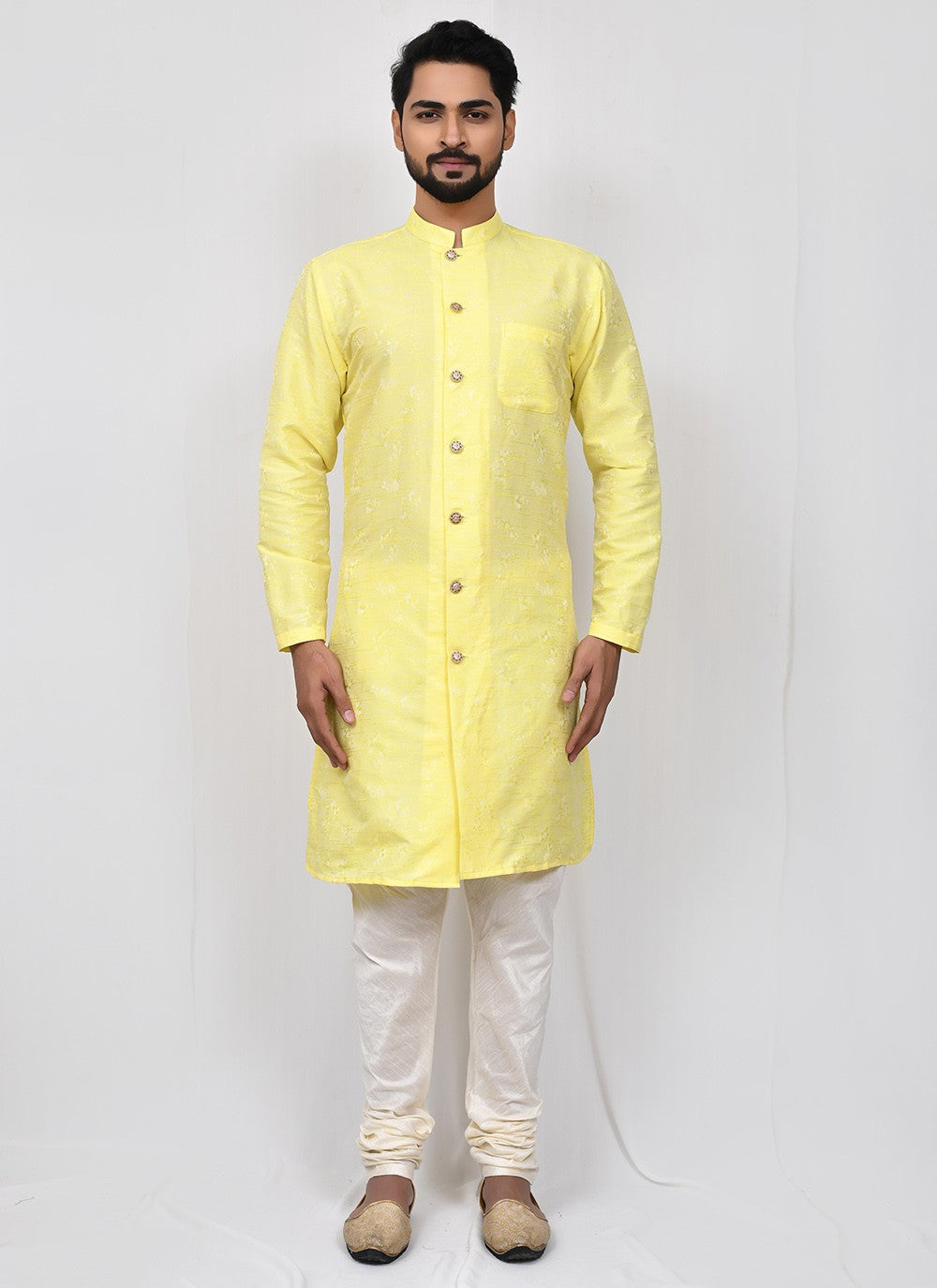 Printed Cotton Yellow Kurta Pyjama - M2528