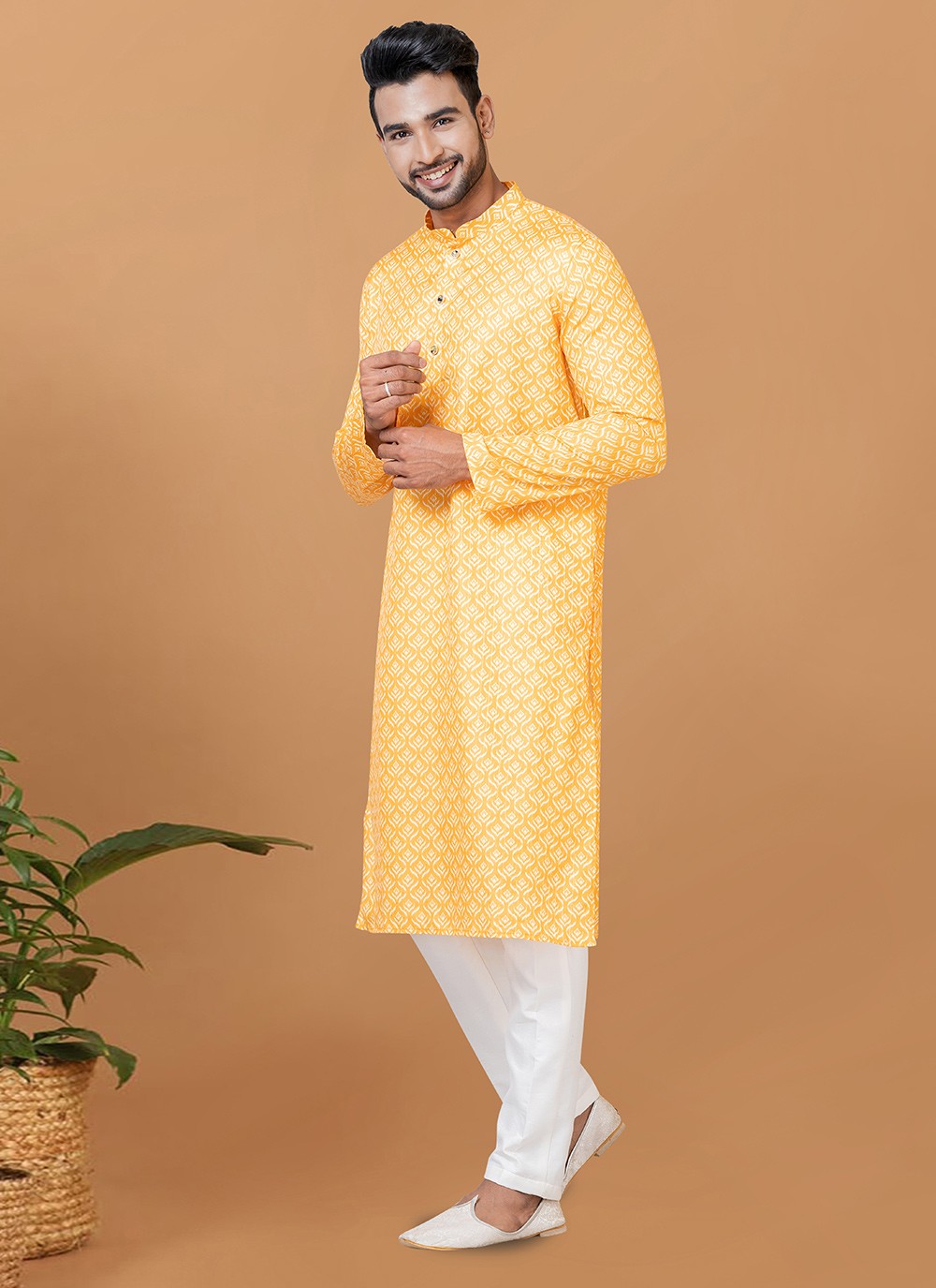 Digital Print Cotton Yellow Kurta Pyjama - M5928