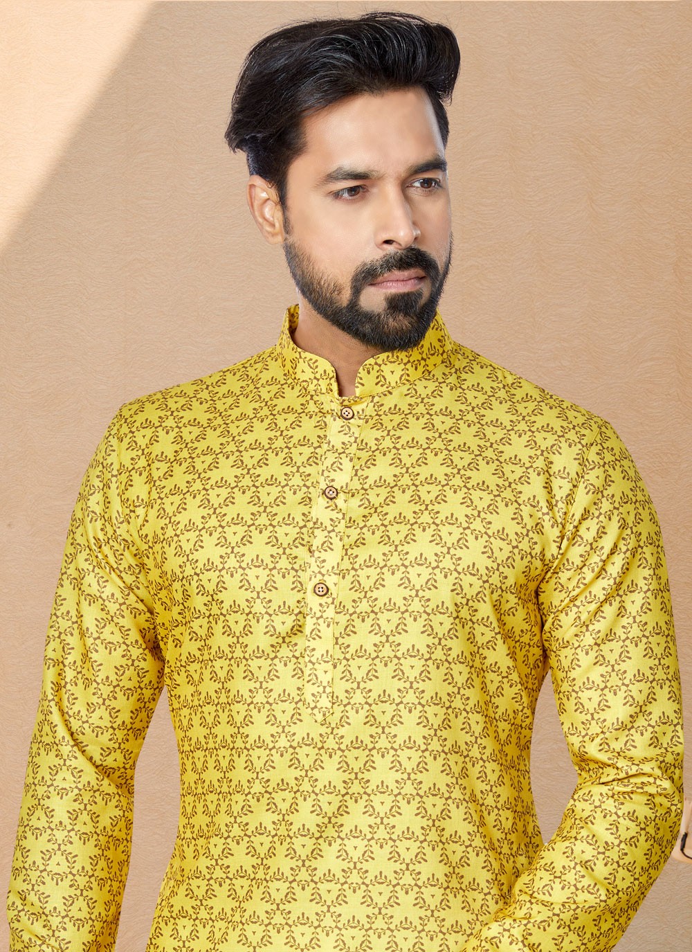 Digital Print Cotton Yellow Kurta Pyjama - M5075