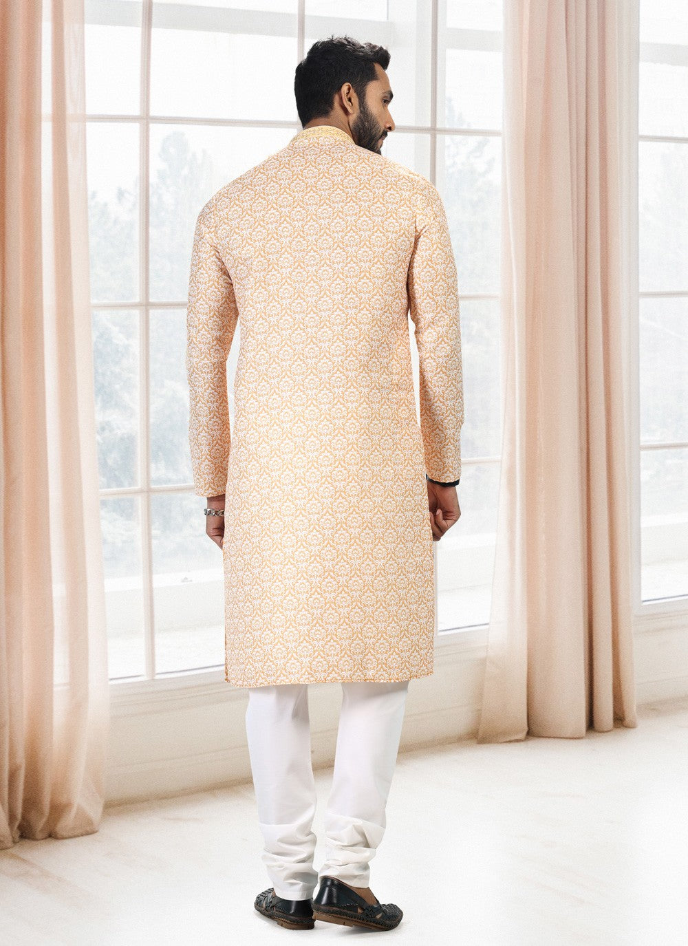 Fancy Work Cotton Yellow Kurta Pyjama - M5118