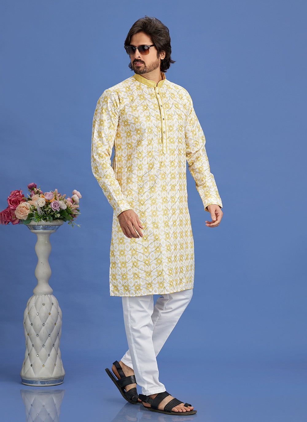 Digital Print Cotton Yellow Kurta Pyjama - M6929