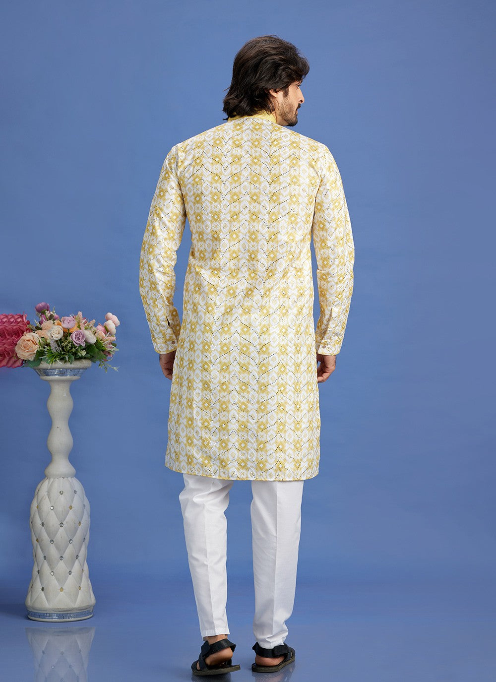 Digital Print Cotton Yellow Kurta Pyjama - M6929