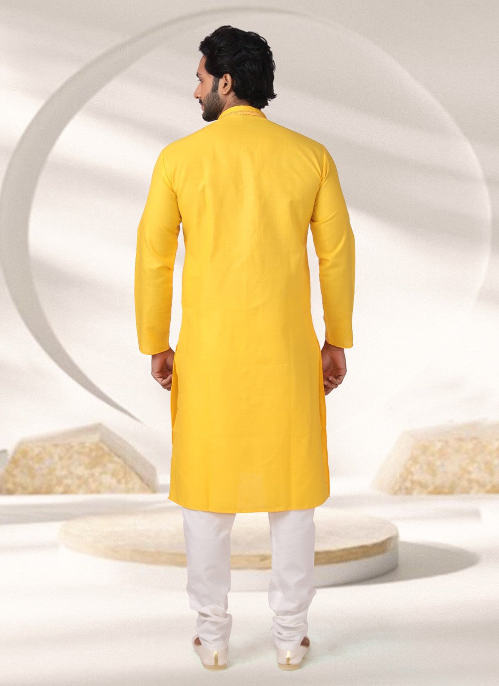 Embroidered Cotton , Rayon Yellow Kurta Pyjama - M7005