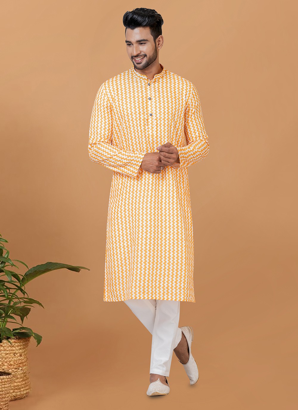 Digital Print Cotton Yellow Kurta Pyjama - M5913