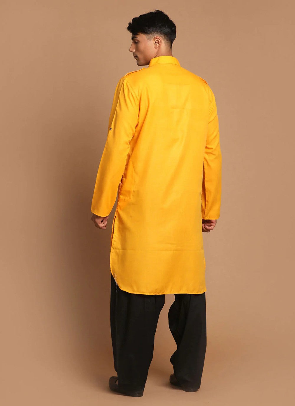 Plain Cotton Yellow Kurta Pyjama - M3862