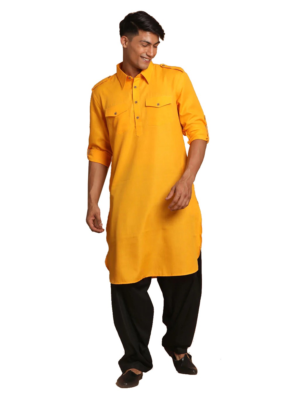 Plain Cotton Yellow Kurta Pyjama - M3862