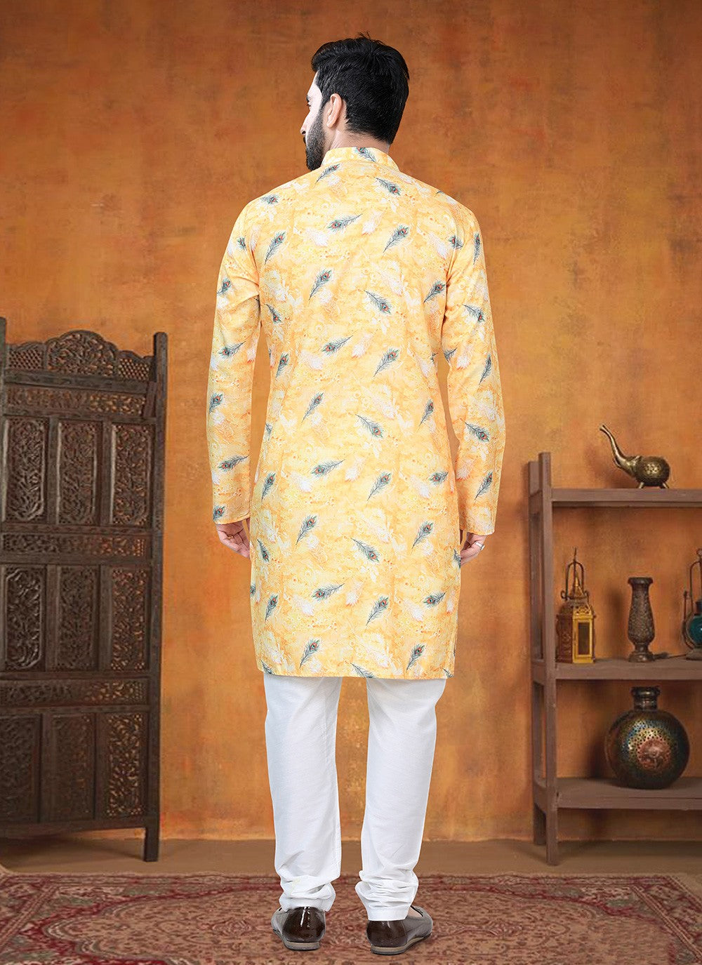 Printed Cotton Yellow Kurta Pyjama - M8797