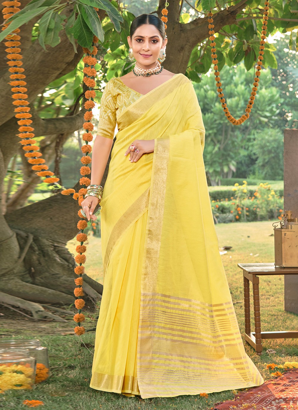 Traditional Weaving Zari Cotton Saree - S4461