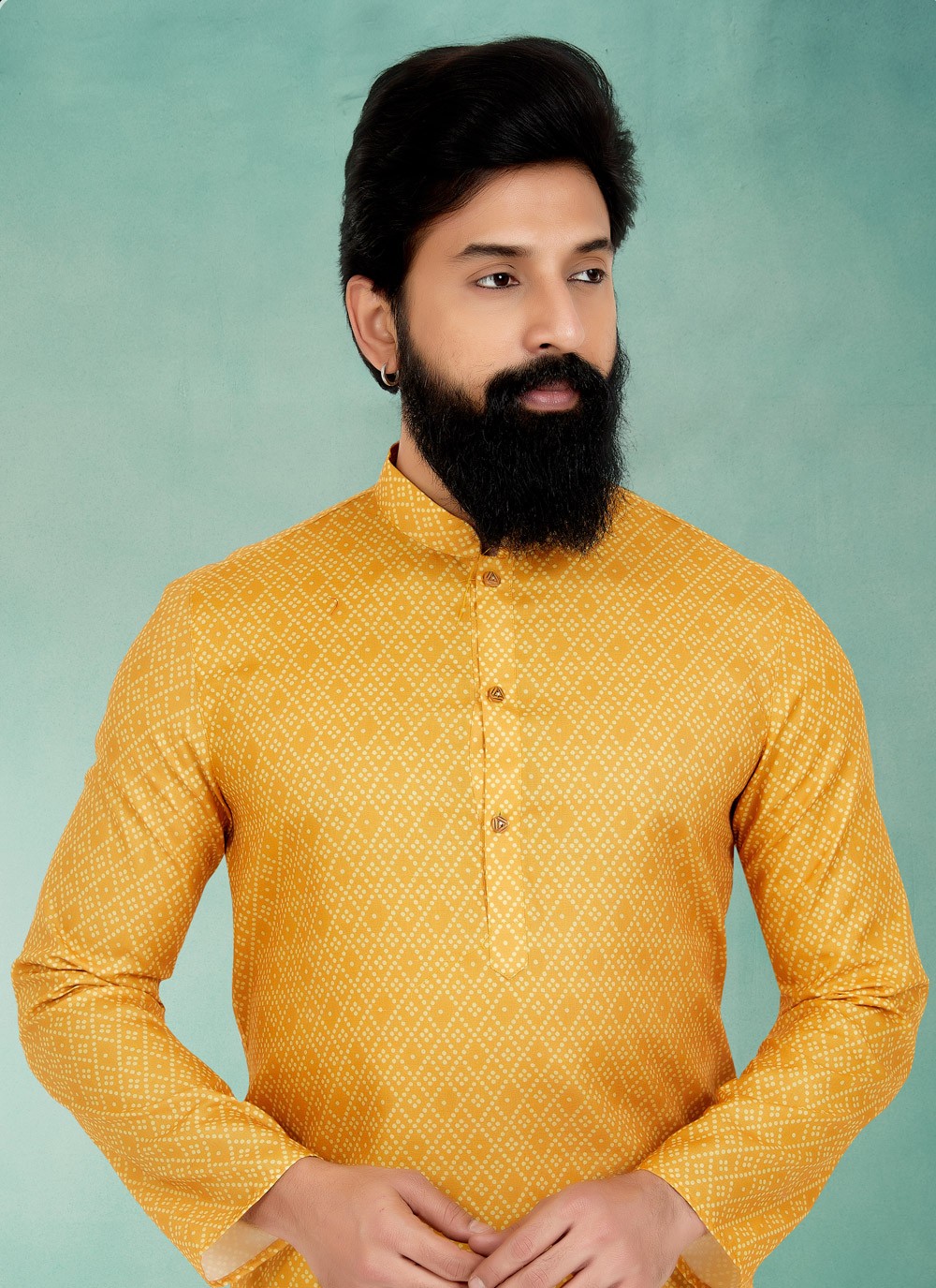 Digital Print Cotton Yellow Kurta Pyjama - M5071