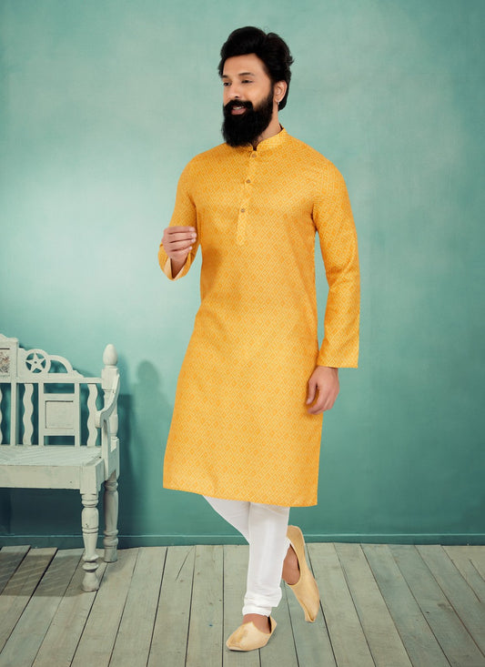 Digital Print Cotton Yellow Kurta Pyjama - M5071