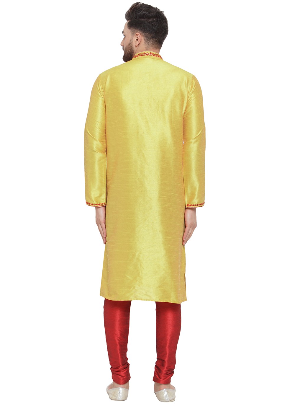 Embroidered Dupion Silk Yellow Kurta Pyjama - M7309