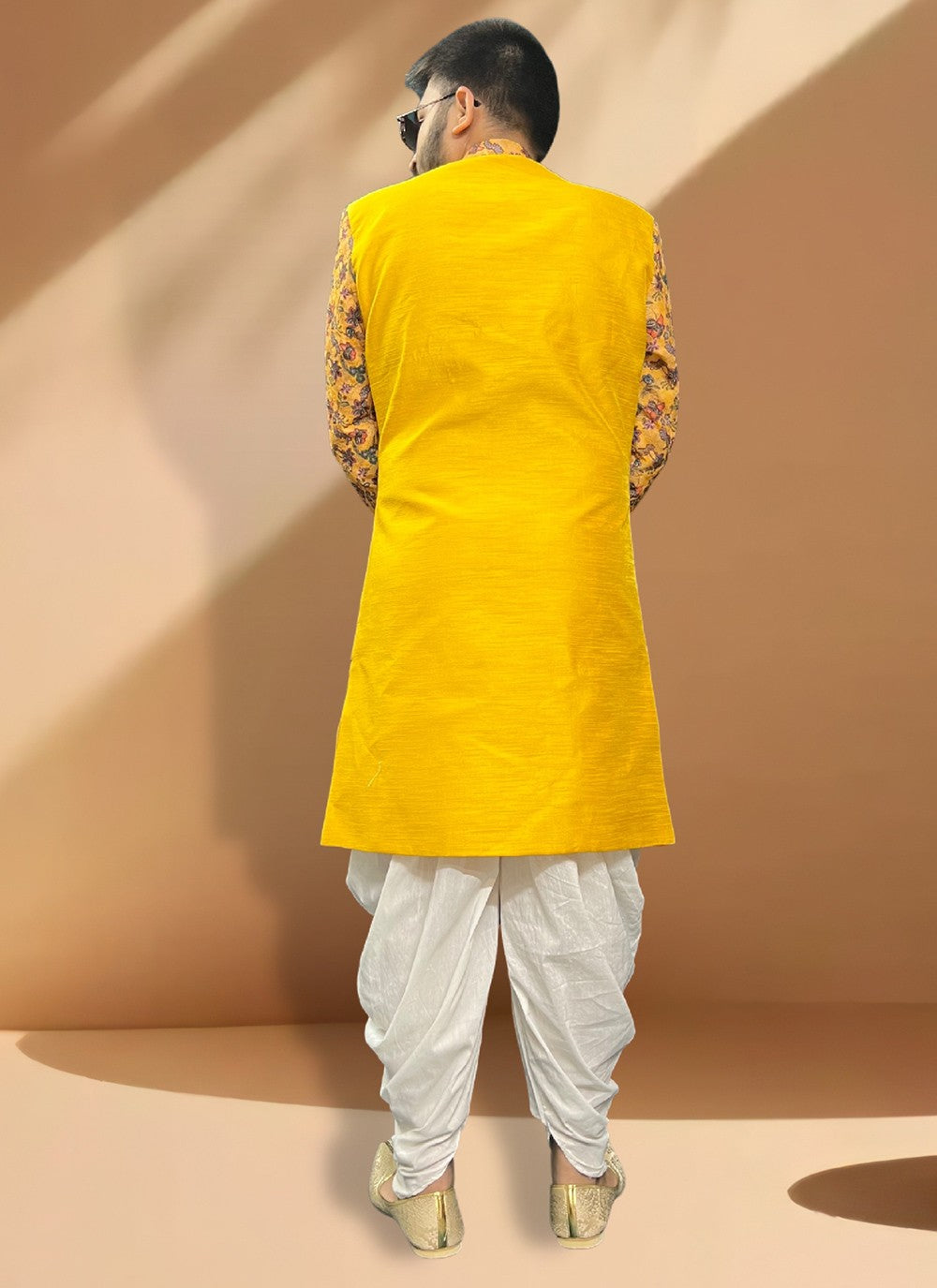 Embroidered Silk Yellow Indo Western - M5343