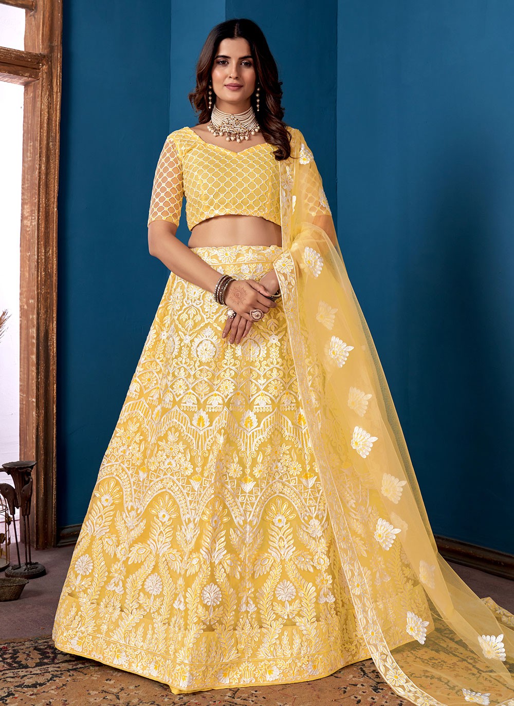 Embroidered Net A - Line Lehenga - L1393