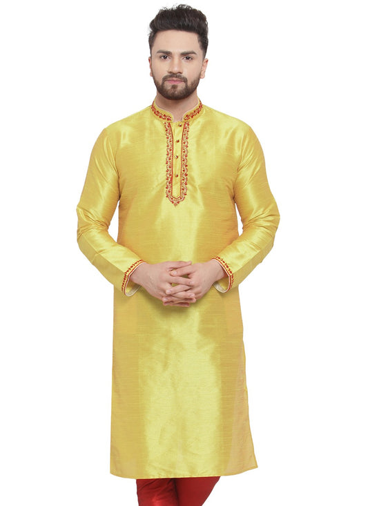 Embroidered Dupion Silk Yellow Kurta - M7324