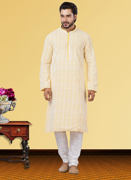 Embroidered Georgette Yellow Kurta Pyjama - M3740