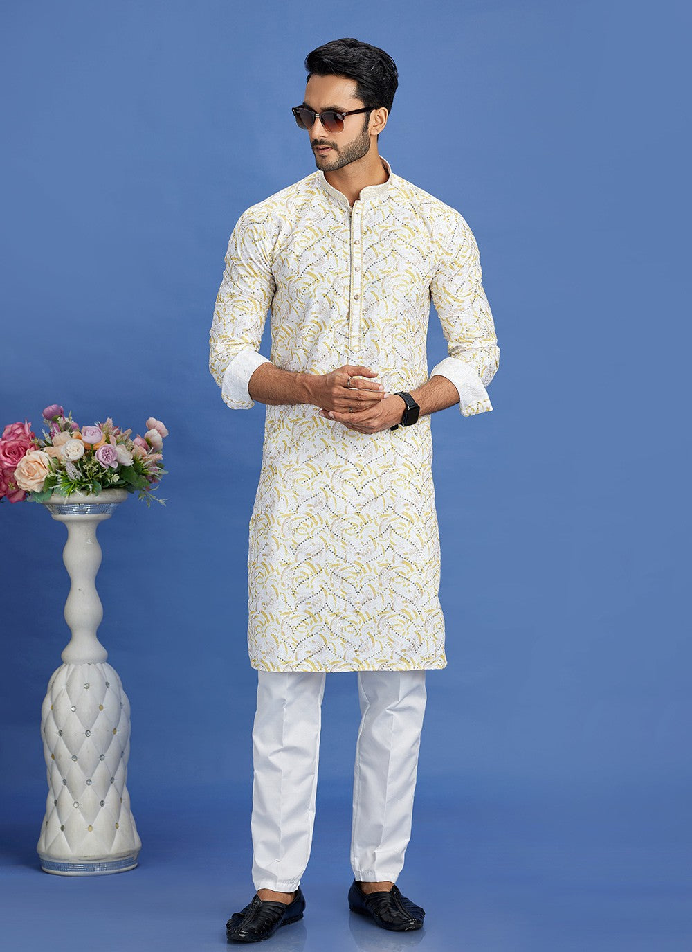 Digital Print Cotton Yellow Kurta Pyjama - M6936