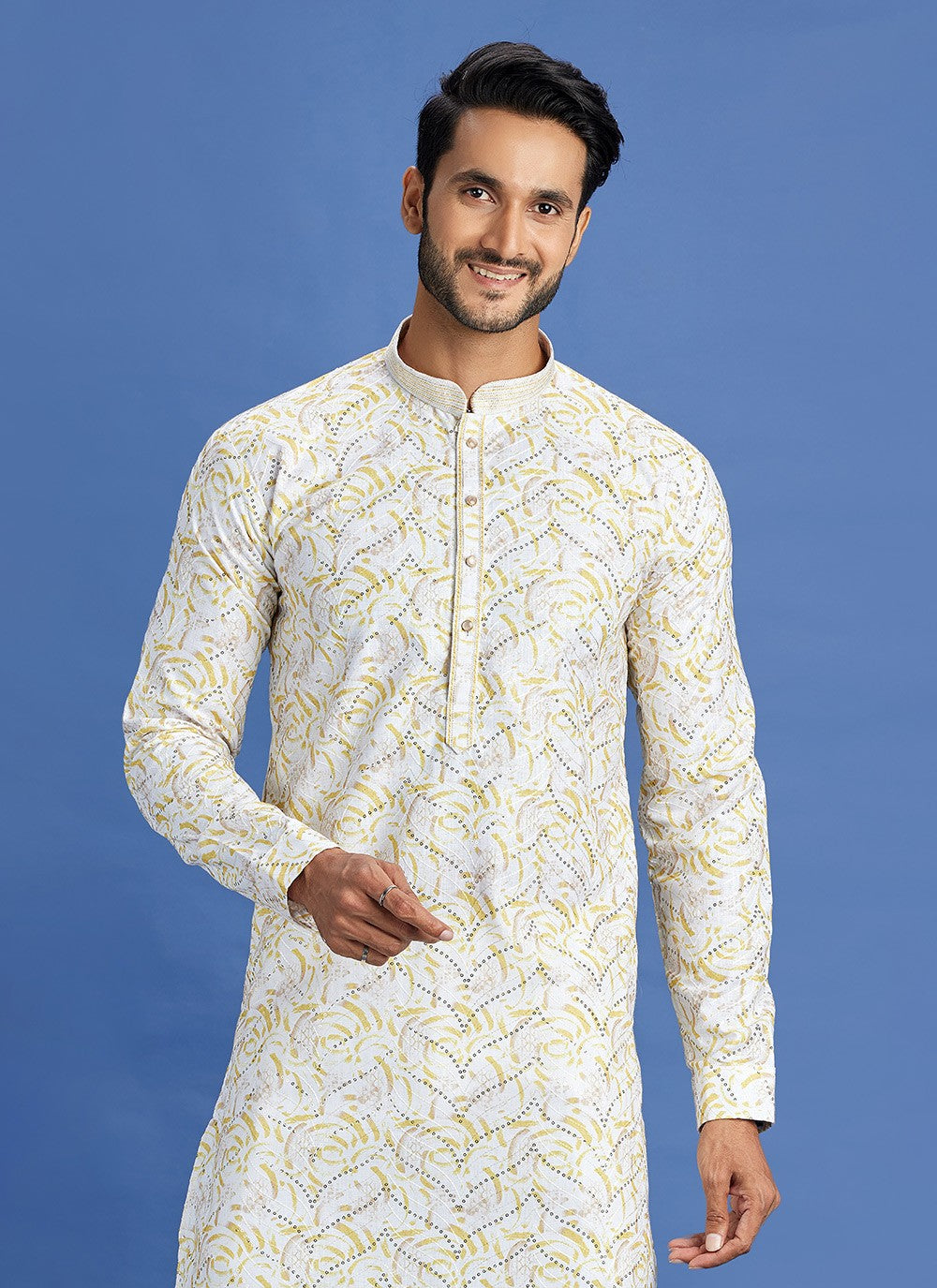 Digital Print Cotton Yellow Kurta Pyjama - M6936