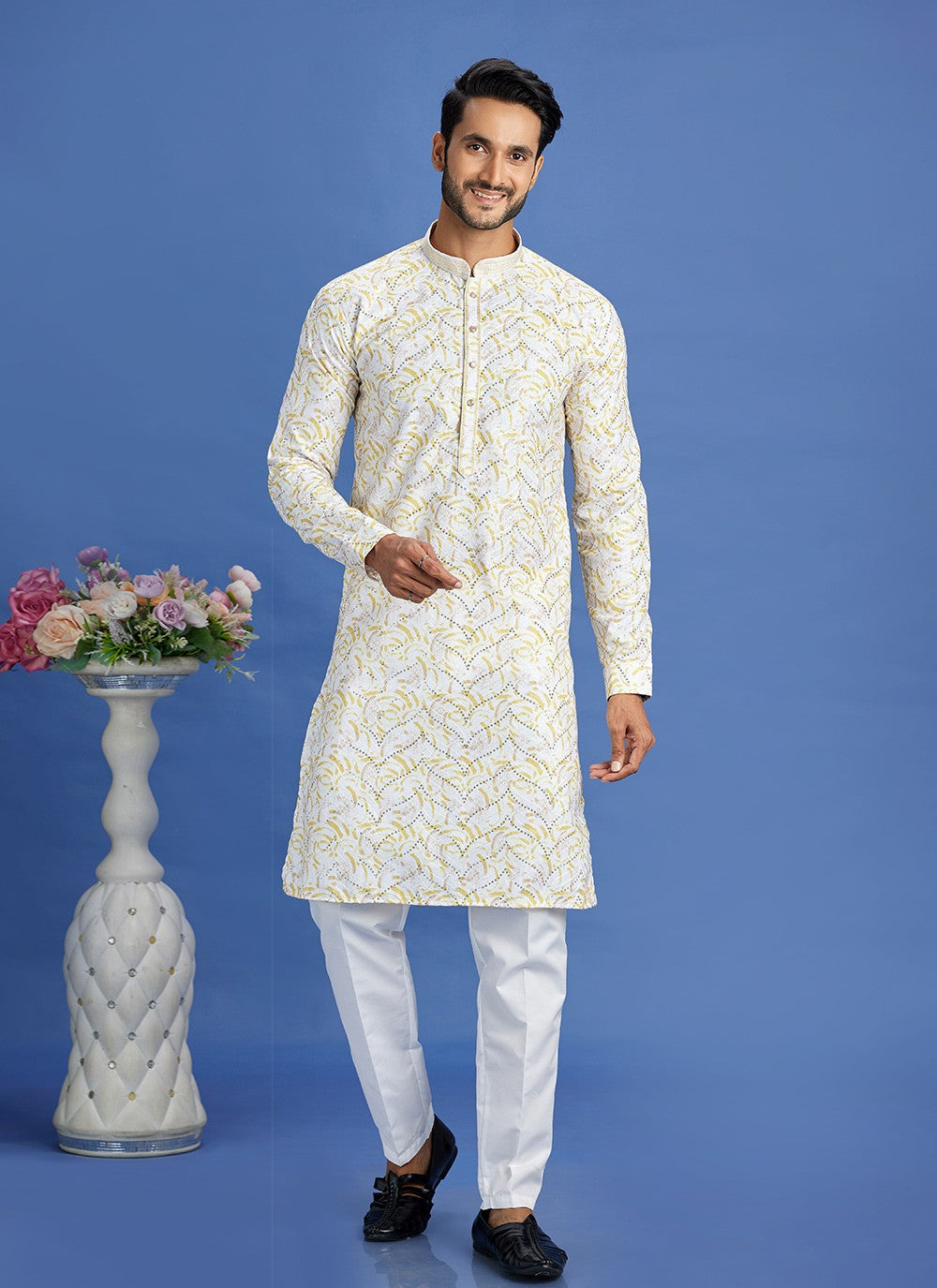 Digital Print Cotton Yellow Kurta Pyjama - M6936