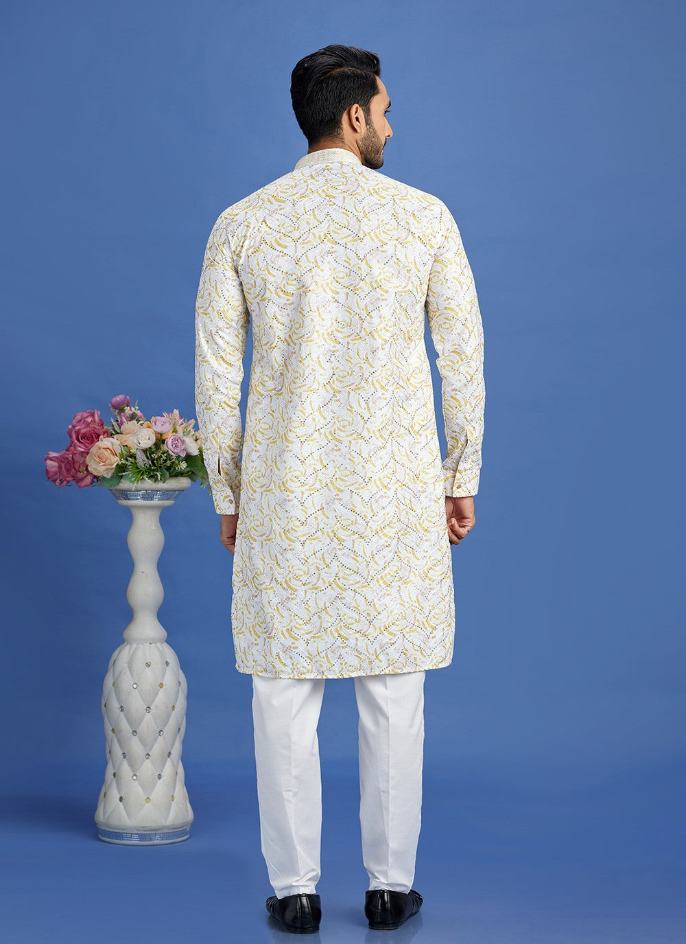 Digital Print Cotton Yellow Kurta Pyjama - M6936