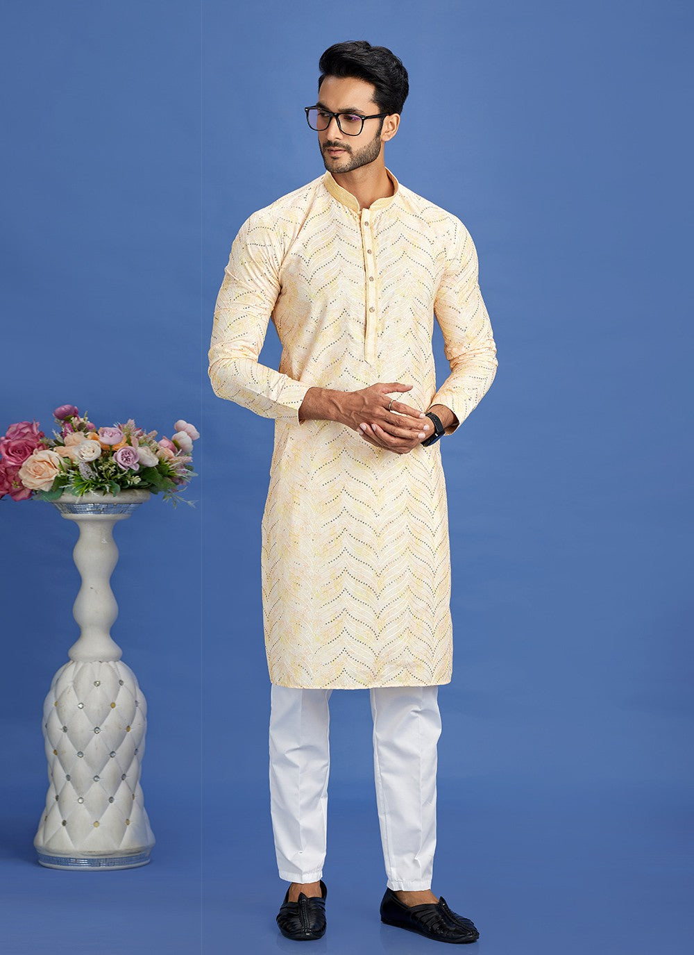 Digital Print Cotton Yellow Kurta Pyjama - M6940