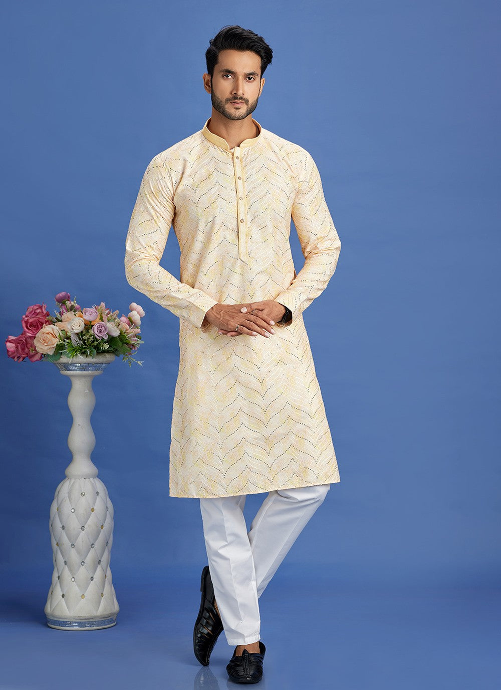 Digital Print Cotton Yellow Kurta Pyjama - M6940