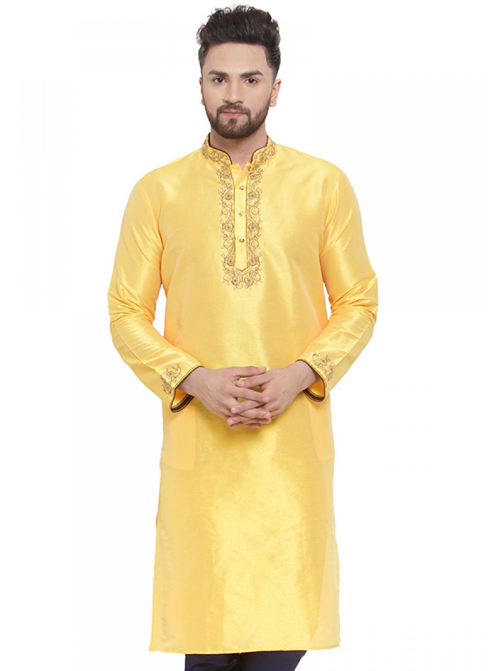 Embroidered Art Dupion Silk Yellow Kurta - M1378