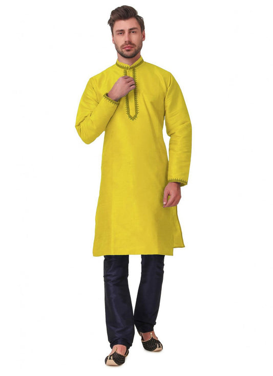 Embroidered Art Dupion Silk Yellow Kurta Pyjama - M1662