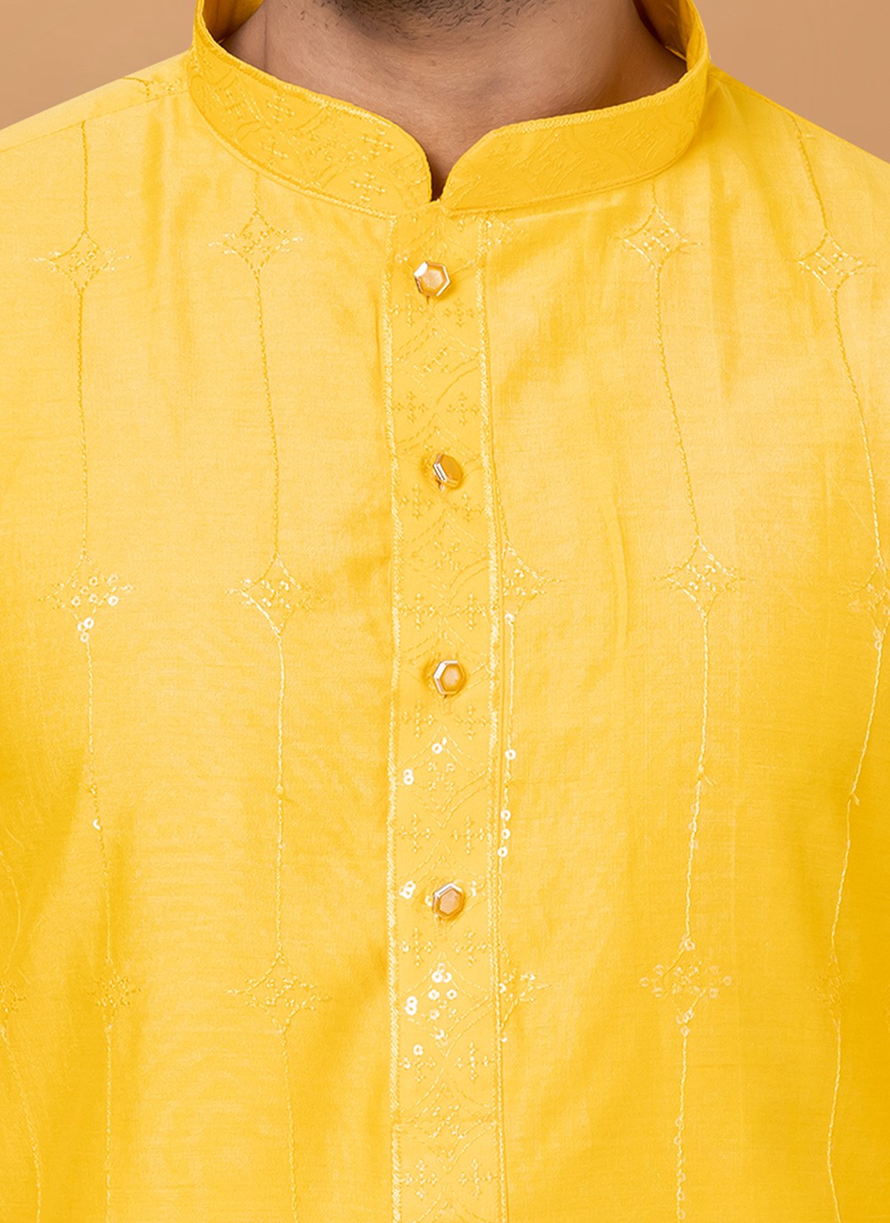 Embroidered Cotton , Viscose Yellow Kurta Pyjama - M6270