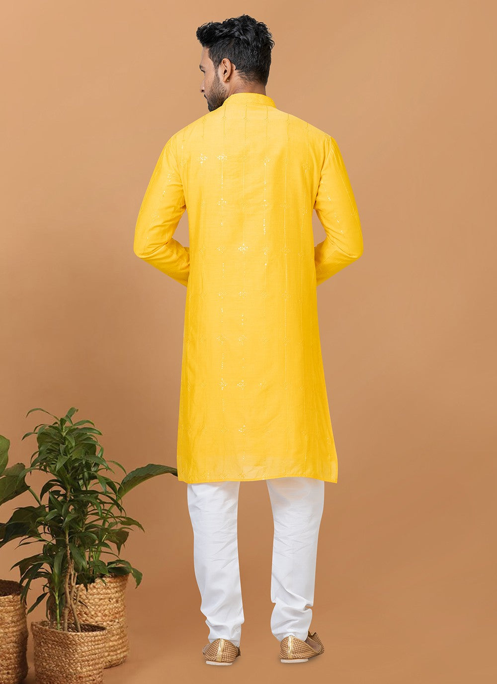 Embroidered Cotton , Viscose Yellow Kurta Pyjama - M6270