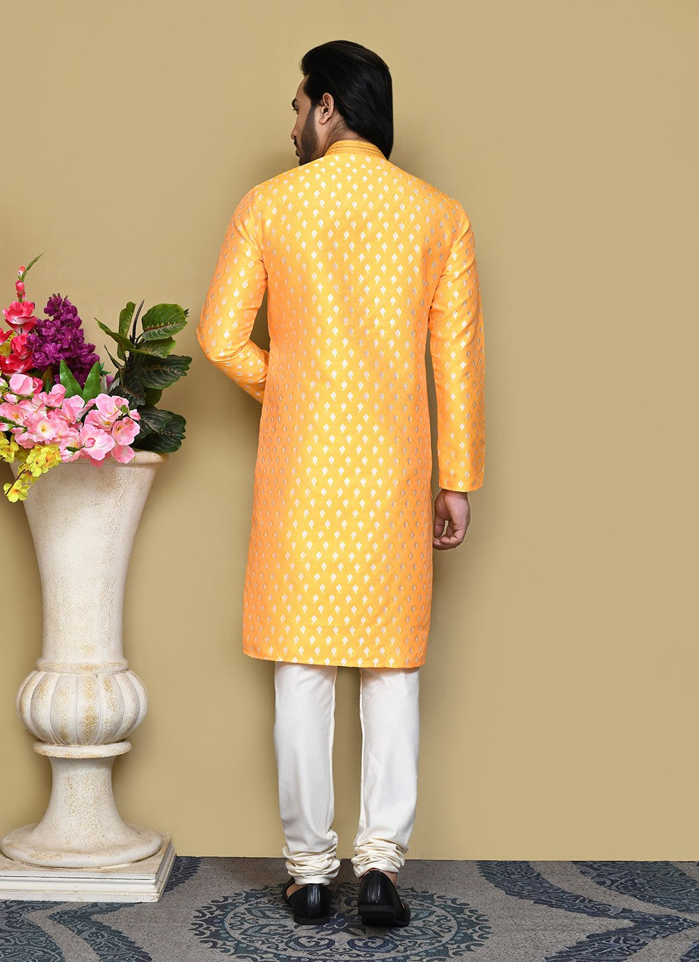 Resham Art Silk Yellow Kurta Pyjama - M7829