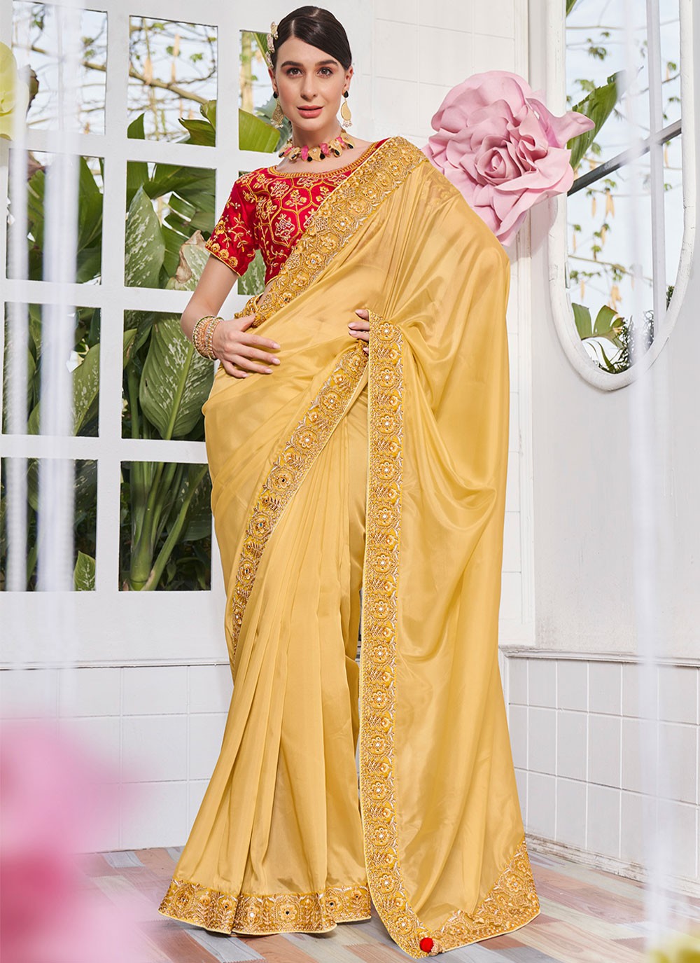 Trendy Embroidered Organza, Satin Saree - S2842