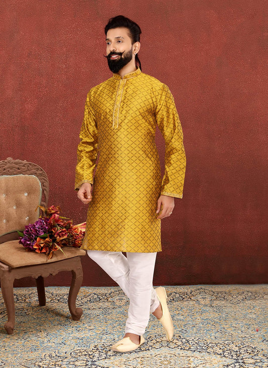 Embroidered Fancy Fabric Yellow Kurta Pyjama - M2605