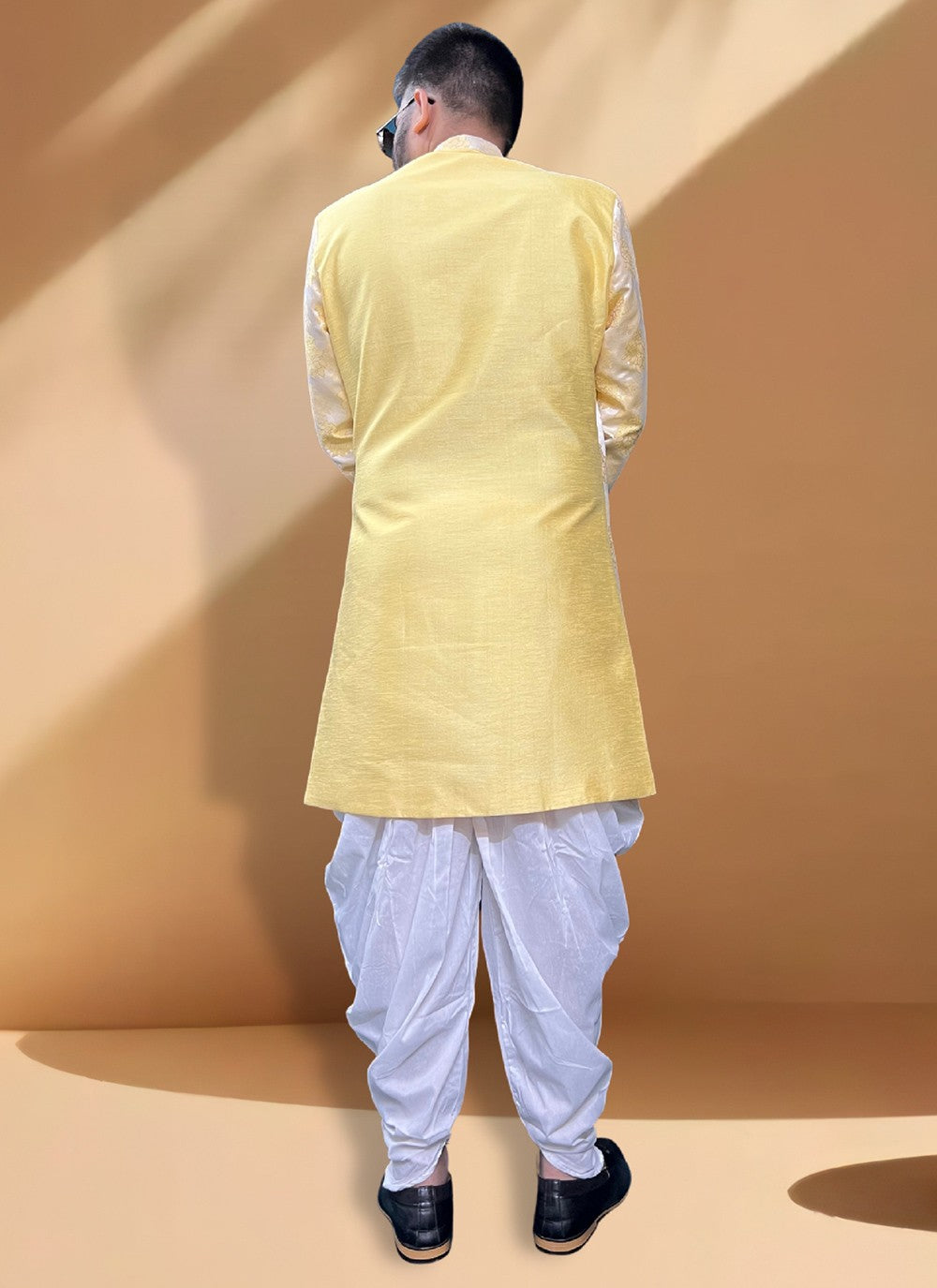 Fancy Work Silk Yellow Indo Western - M5354