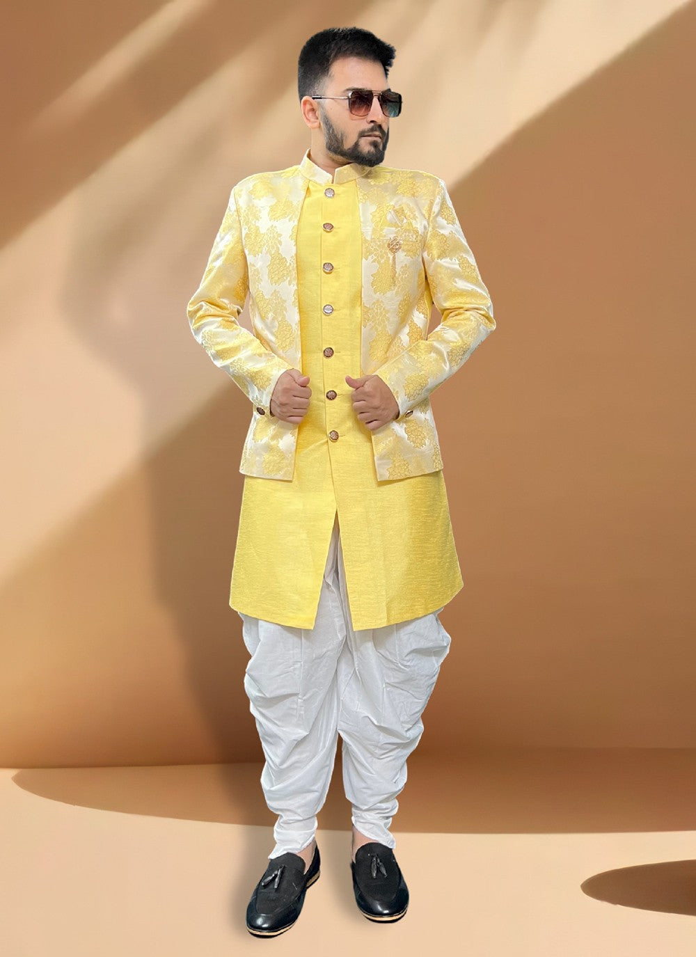 Fancy Work Silk Yellow Indo Western - M5354