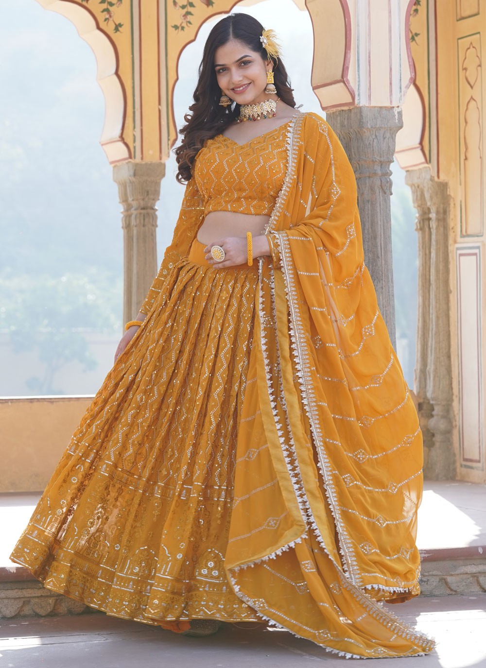 Embroidered Faux Georgette A - Line Lehenga - L1641