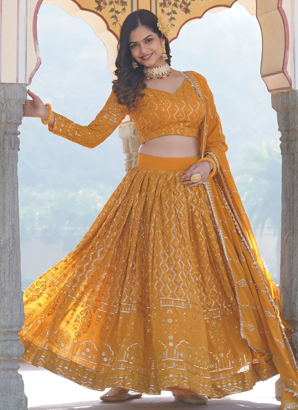 Embroidered Faux Georgette A - Line Lehenga - L1641