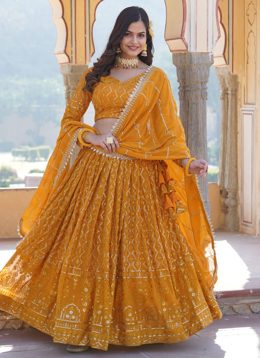 Embroidered Faux Georgette A - Line Lehenga - L1641