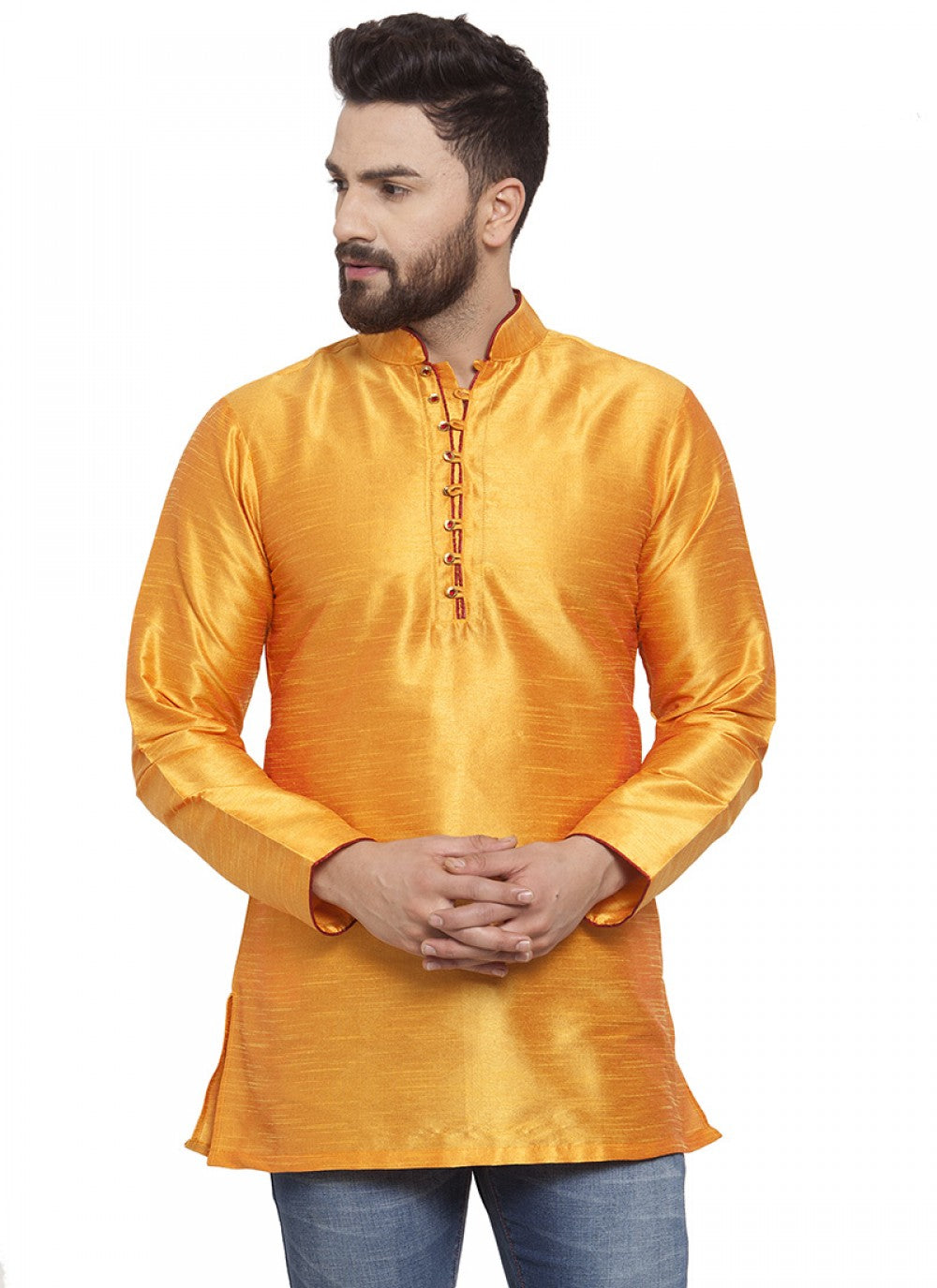 Embroidered Art Dupion Silk Yellow Kurta - M1245