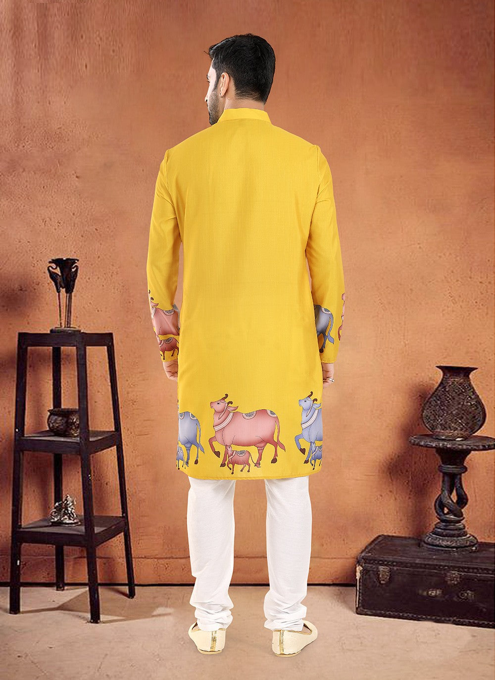 Printed Cotton Yellow Kurta Pyjama - M8103