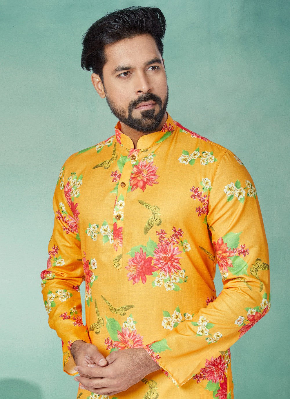 Digital Print Cotton Yellow Kurta Pyjama - M5058