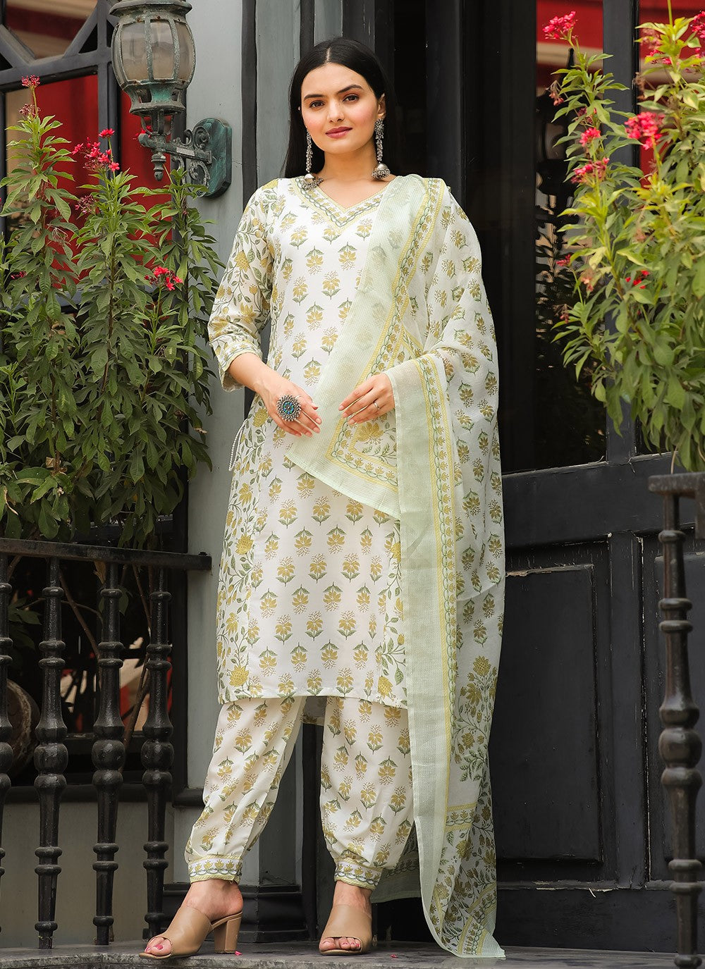 Lace Muslin Pant Style Suit - T4759