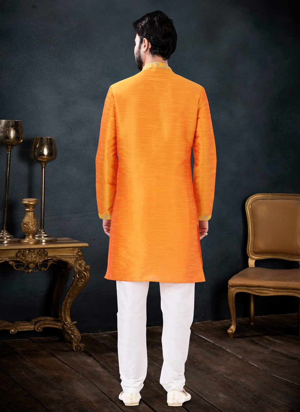 Patch Border Silk Yellow Kurta Pyjama - M4449