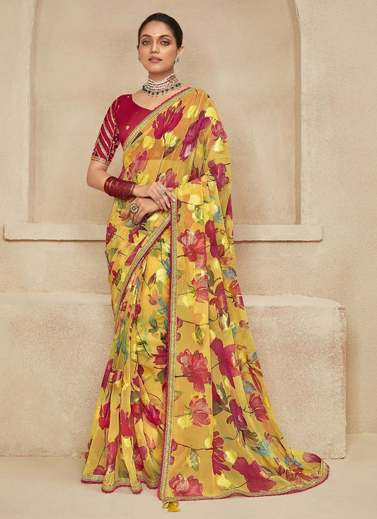 Classic Floral Printed Chiffon Saree - S6204