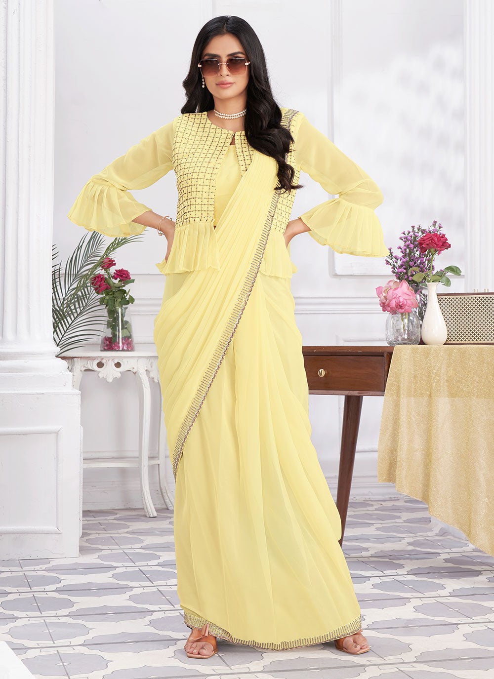 Classic Embroidered Georgette Saree - S6628